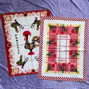 Portugal kitchen hand towel Good Luck roosters dancers red white dish towel